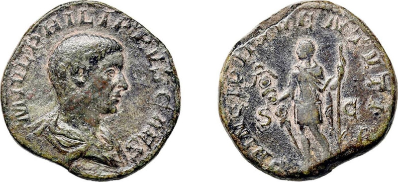 FILIPPO II Cesare (246-247) SESTERZIO gr.21,0 -D/Busto a testa nuda a d. drappeg...