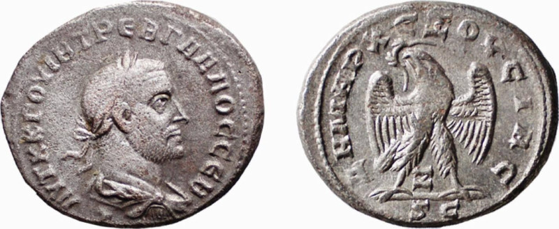 TREBONIANO GALLO (251-253) TETRADRAMMA -D/Busto laureato e drappeggiato R/Aquila...