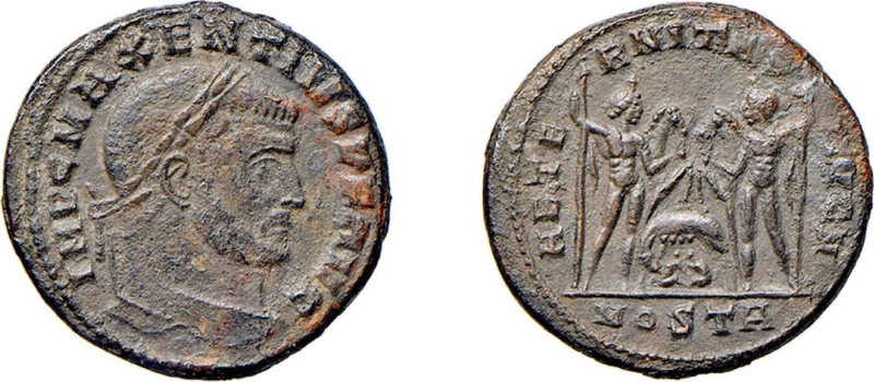 MASSENZIO (306-312) FOLLIS - Zecca Ostia - D/Busto laureato a d. IMP C MAXENTIVS...