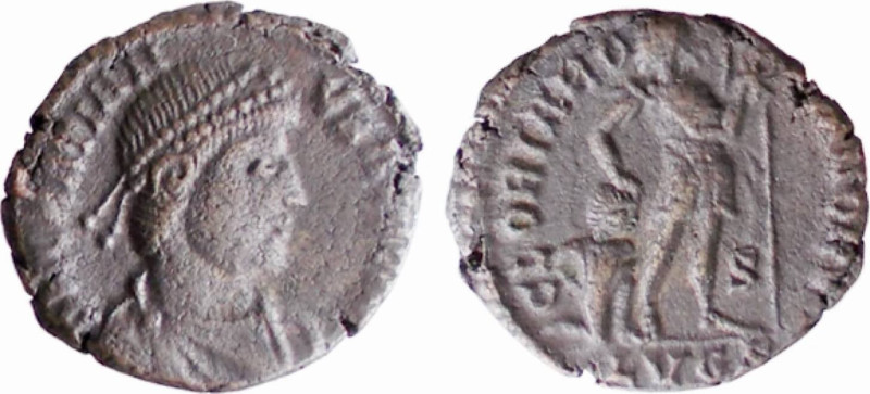 VALENTINIANO I (364-375) FOLLIS - Zecca Lugdunum - D/Busto diademato, drappeggia...