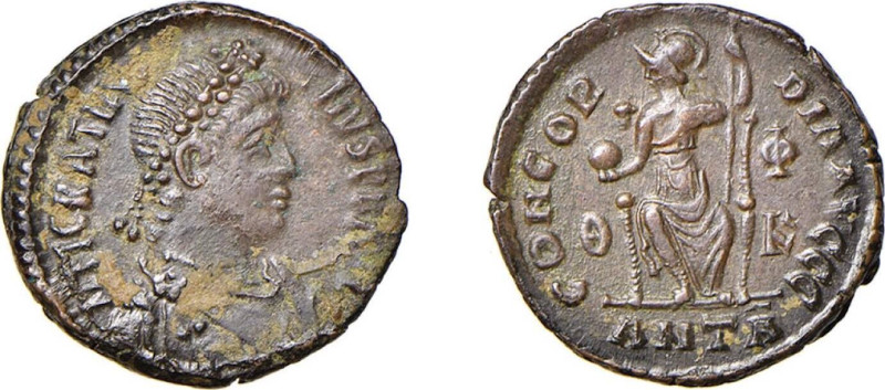 GRAZIANO (378-383) FOLLIS - Zecca Antiochia - D/Busto diademato a d. R/Roma sedu...