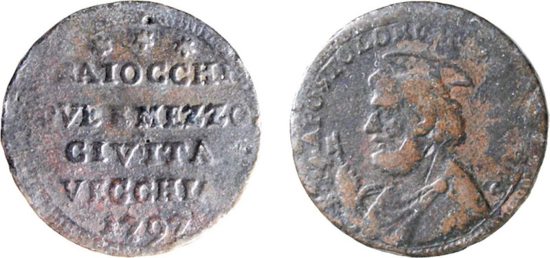 CIVITAVECCHIA - PIO VI (1775-1799) SAMPIETRINO DA 2,5 BAJ 1797 -D/Scritta entro ...