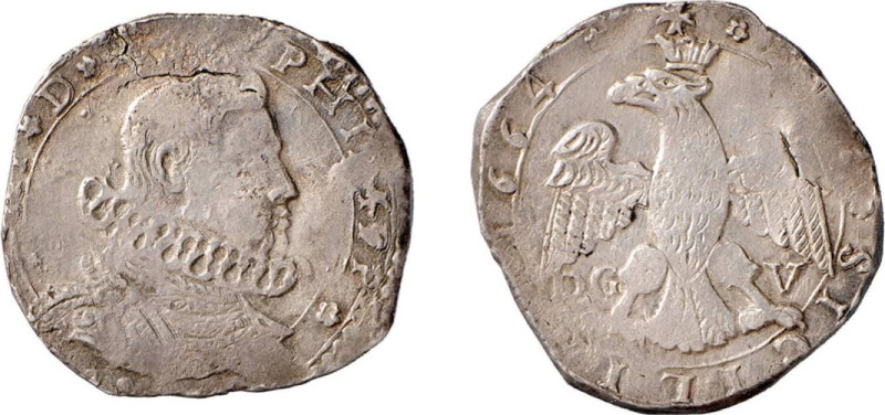 MESSINA - FILIPPO IV (1621-1664) 4 TARI' Anno 1664 - D/Busto con gorgiera a d. R...