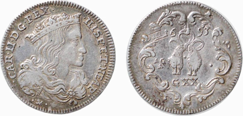 NAPOLI - CARLO II (1674-1700) TARI' 1693 -D/Busto coronato a d. R/Entro ornati i...