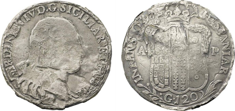 NAPOLI - FALSO D'EPOCA DELLA PIASTRA DA 120 GRANA ANNO 1798 -D/Stemma R/Busto a ...