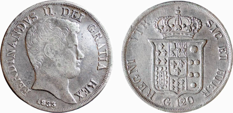 NAPOLI - FERDINANDO II (1830 - 1859) 120 GRANA - ANNO 1833 - D/Testa nuda del re...