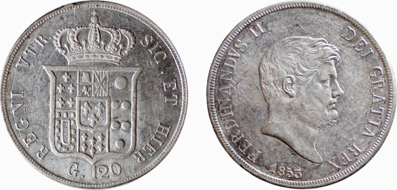 NAPOLI - FERDINANDO II (1830 - 1859) 120 GRANA - ANNO 1853 -D/Testa nuda del re ...