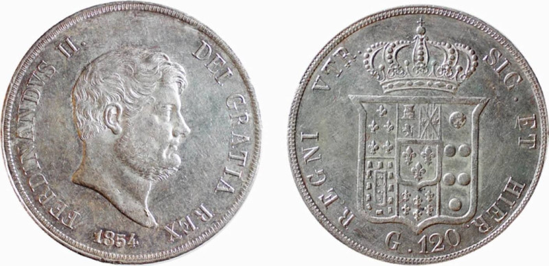 NAPOLI - FERDINANDO II (1830 - 1859) 120 GRANA - ANNO 1854 - D/Testa nuda del re...