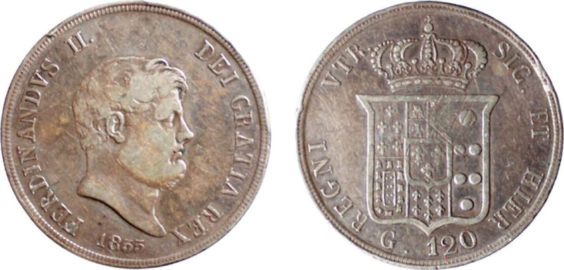 NAPOLI - FERDINANDO II (1830 - 1859) 120 GRANA - ANNO 1855 -D/Testa nuda del re ...