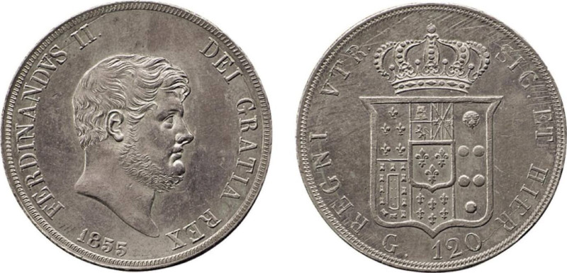 NAPOLI - FERDINANDO II (1830 - 1859) 120 GRANA - ANNO 1855 -D/Testa nuda del re ...