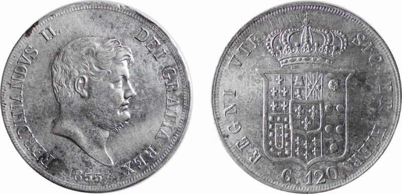 NAPOLI - FERDINANDO II (1830 - 1859) 120 GRANA - ANNO 1855 - D/Testa nuda del re...