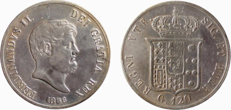 NAPOLI - FERDINANDO II (1830 - 1859) 120 GRANA - ANNO 1856 - D/Testa nuda del re...