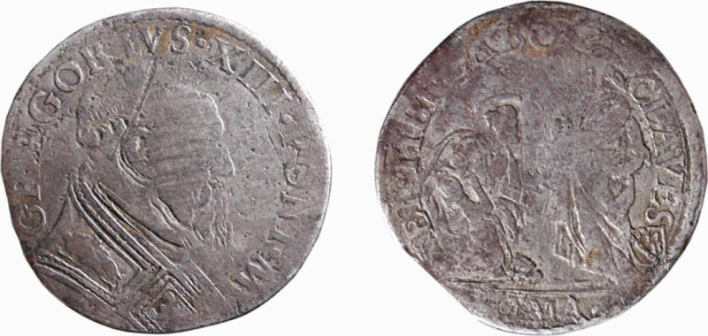 ROMA - GREGORIO XIII (1572-1585) TESTONE - D/Busto del pontefice a d. R/Gesù con...