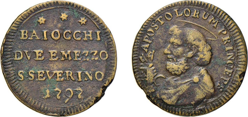 SAN SEVERINO - PIO VI (1775-1799) SAMPIETRINO DA 2,5 BAJ 1797 -D/In cinque righe...