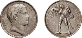 NAPOLEONE I (1804-1814) Anno 1806 - MEDAGLIA PB - BLOCCO NAVALE D'INGHILTERRA - D/Testa laureata a d. R/Ercole solleva un essere a figura umana e due ...