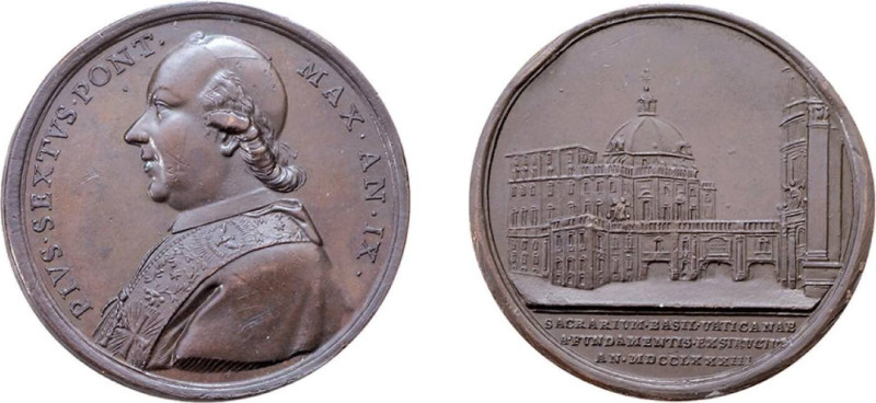 ROMA - PIO VI (1775-1799) MEDAGLIA IN PIOMBO RAMATO ANNO IX - Nuova Sacrestia pe...