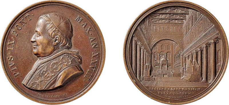 ROMA - PIO IX (1846-1878) MEDAGLIA AE - Anno XXVIII - Restauro Basilica di S. Lo...