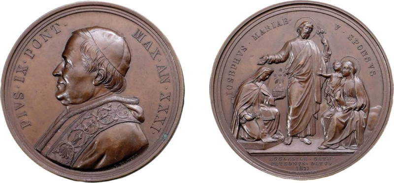 ROMA - PIO IX (1846-1878) MEDAGLIA IN AE - ANNO XXXI - S. Giuseppe Patrono Chies...