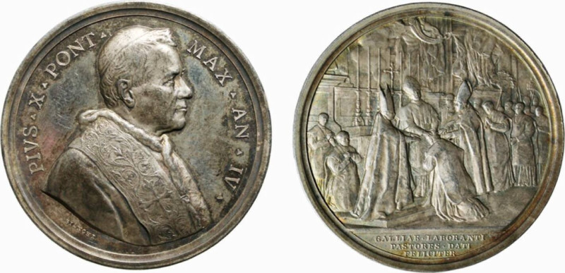 ROMA - PIO X (1903-1914) MEDAGLIA AR - Anno IV - Consacrazione di 14 Vescovi Fra...