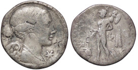 ROMANE REPUBBLICANE - VALERIA - C. Valerius C. f. Flaccus (140 a.C.) - Denario B. 11; Cr. 306/1 (AG g. 3,69) Contromarche

Status: meglio di MB

 ...