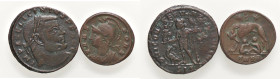 ROMANE IMPERIALI - Licinio I (308-324) - Follis (MI g. 3,18) Assieme a AE3 epoca di Costantino I (gr. 2,01) - Lotto di 2 monete

Status: med. BB

...