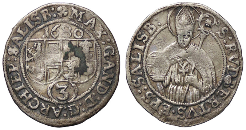 ESTERE - AUSTRIA-SALISBURGO - Max Gandolph (1668-1687) - 3 Kreuzer 1680 Kr. 228 ...