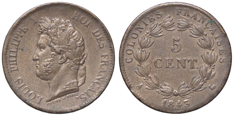 ESTERE - FRANCIA - COLONIE - Luigi Filippo I (1830-1848) - 5 Centimes 1843 A Kr....