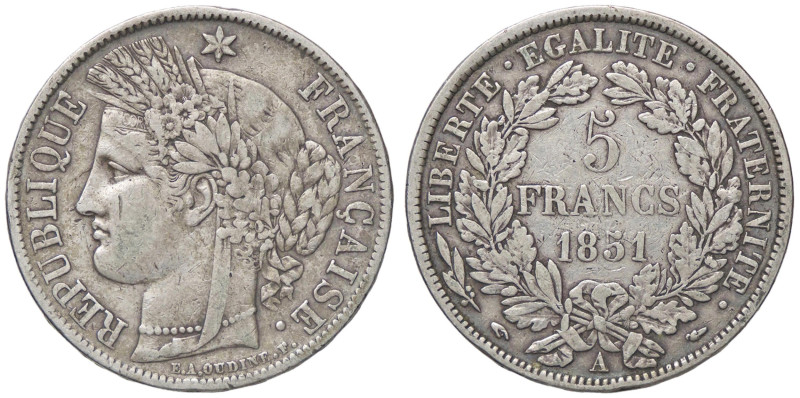 ESTERE - FRANCIA - Seconda Repubblica (1848-1852) - 5 Franchi 1851 A Kr. 761.1; ...