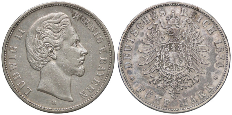 ESTERE - GERMANIA - BAVIERA - Ludwig II (1864-1886) - 5 Marchi 1874 D Kr. 502 R ...