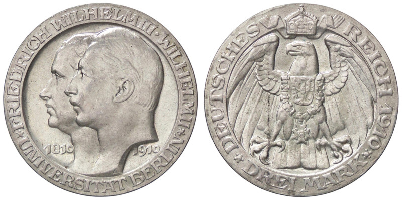 ESTERE - GERMANIA - PRUSSIA - Guglielmo II (1888-1918) - 3 Marchi 1910 A - Unive...