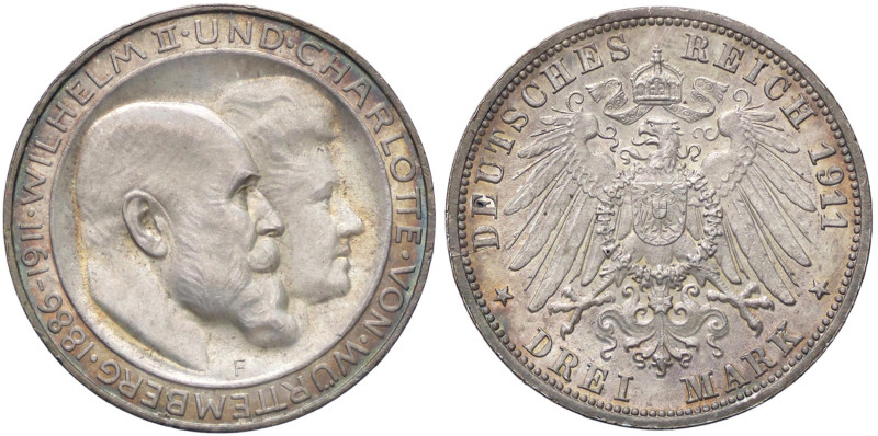 ESTERE - GERMANIA - WURTTEMBERG - Guglielmo II (1891-1918) - 3 Marchi 1911 F - 5...