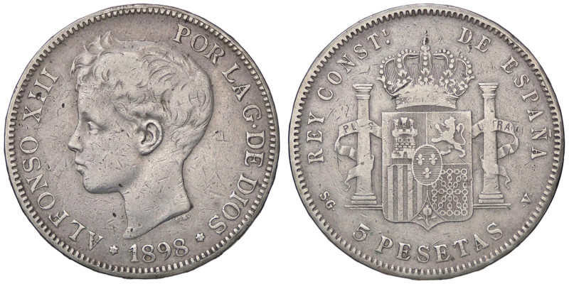 ESTERE - SPAGNA - Alfonso XIII (1886-1931) - 5 Pesetas 1898 SG V Kr. 707 AG Segn...