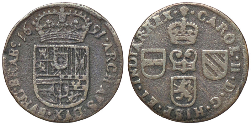 ESTERE - SPAGNA - FIANDRE - Carlo II (1665-1700) - Liard 1691 Kr. 91.2 CU

Sta...