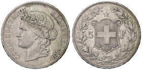 ESTERE - SVIZZERA - Confederazione - 5 Franchi 1889 Kr. 34 R AG

Status: bel BB