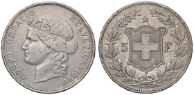 ESTERE - SVIZZERA - Confederazione - 5 Franchi 1889 Kr. 34 R AG Colpetti

Status: MB-BB

 Colpetti