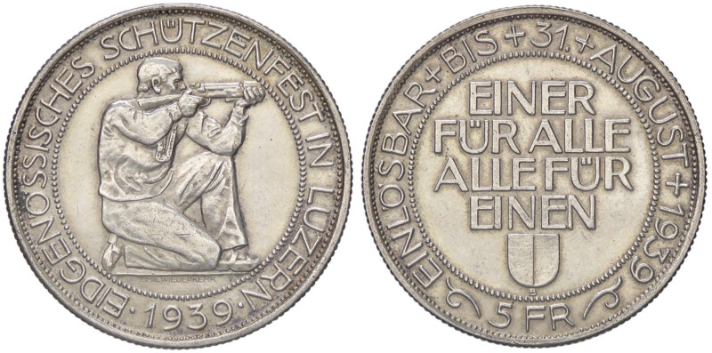 ESTERE - SVIZZERA - Confederazione - 5 Franchi 1939 - Lucerna Kr. S20 AG Abilmen...