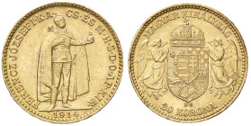 ESTERE - UNGHERIA - Francesco Giuseppe (1848-1916) - 20 Corone 1914 Kr. 486 (AU g. 6,79)

Status: SPL+/qFDC