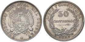 ESTERE - URUGUAY - Repubblica (1830) - 50 Centesimos 1894 Kr. 16 AG

Status: SPL