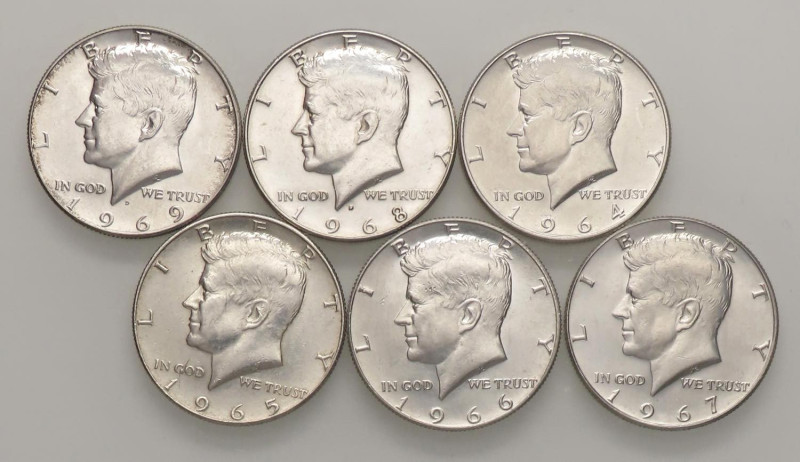 ESTERE - U.S.A. - Mezzo dollaro 1964-1969- Kennedy Kr. 202 AG Insieme delle 6 mo...