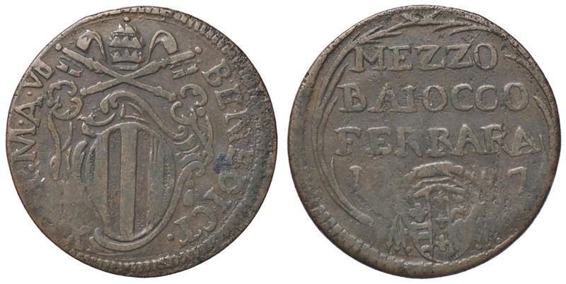 ZECCHE ITALIANE - FERRARA - Benedetto XIV (1740-1758) - Mezzo baiocco 1747 Munt....