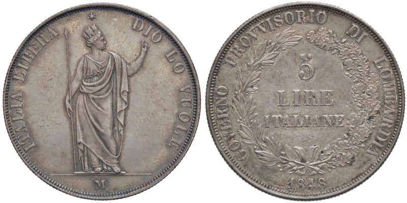 ZECCHE ITALIANE - MILANO - Governo Provvisorio (1848) - 5 Lire 1848 Pag. 213; Mo...