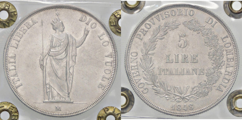 ZECCHE ITALIANE - MILANO - Governo Provvisorio (1848) - 5 Lire 1848 Pag. 213a; M...