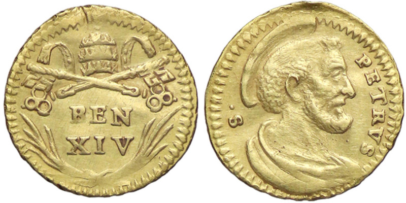 ZECCHE ITALIANE - ROMA - Benedetto XIV (1740-1758) - Mezzo scudo d'oro CNI 365; ...