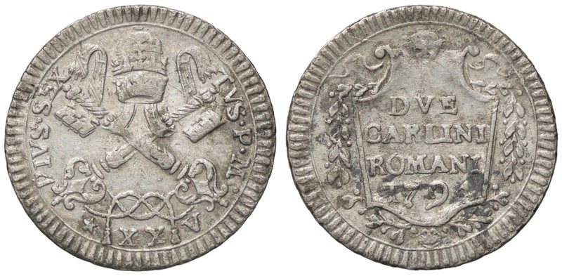 ZECCHE ITALIANE - ROMA - Pio VI (1775-1799) - 2 Carlini 1794 A. XX CNI 258; Munt...