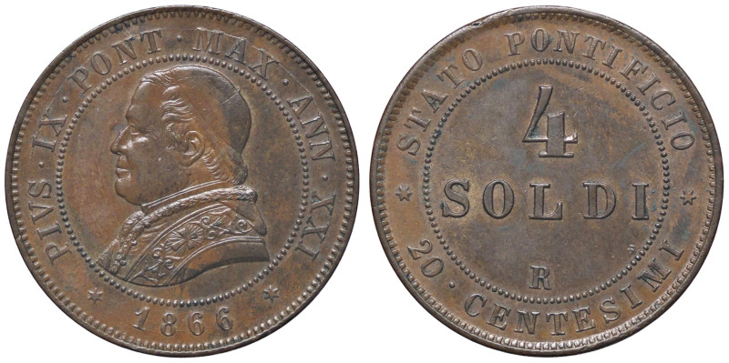 ZECCHE ITALIANE - ROMA - Pio IX (1866-1870) - 4 Soldi 1866 A. XXI Pag. 590; Mont...