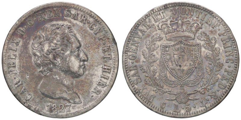 SAVOIA - Carlo Felice (1821-1831) - 5 Lire 1827 G Pag. 72; Mont. 64 AG

Status...