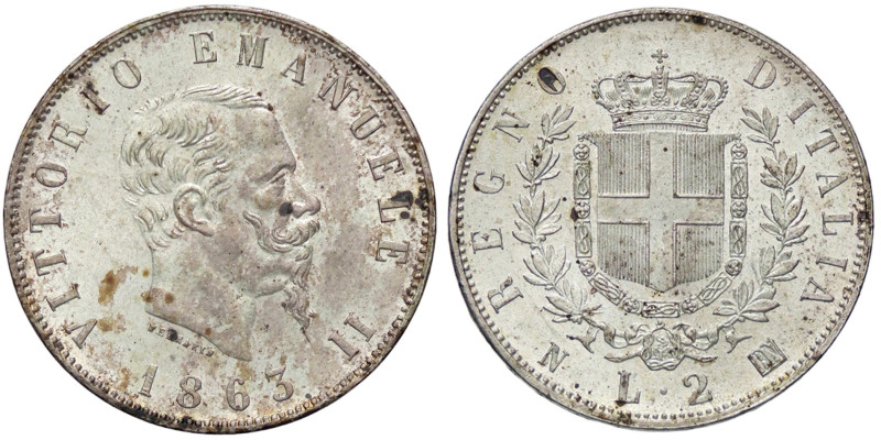 SAVOIA - Vittorio Emanuele II Re d'Italia (1861-1878) - 2 Lire 1863 N Stemma Pag...