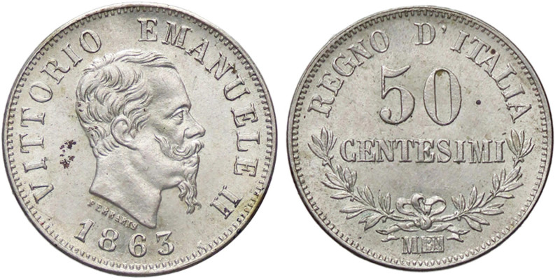 SAVOIA - Vittorio Emanuele II Re d'Italia (1861-1878) - 50 Centesimi 1863 M Valo...