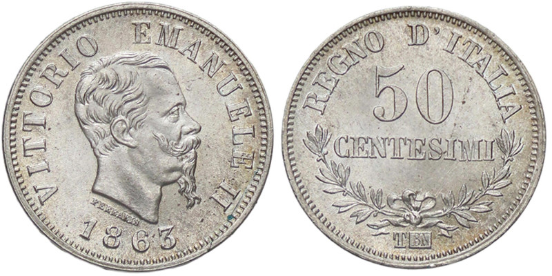 SAVOIA - Vittorio Emanuele II Re d'Italia (1861-1878) - 50 Centesimi 1863 T Valo...