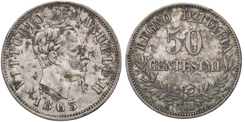 SAVOIA - Vittorio Emanuele II Re d'Italia (1861-1878) - 50 Centesimi 1863 T Valo...